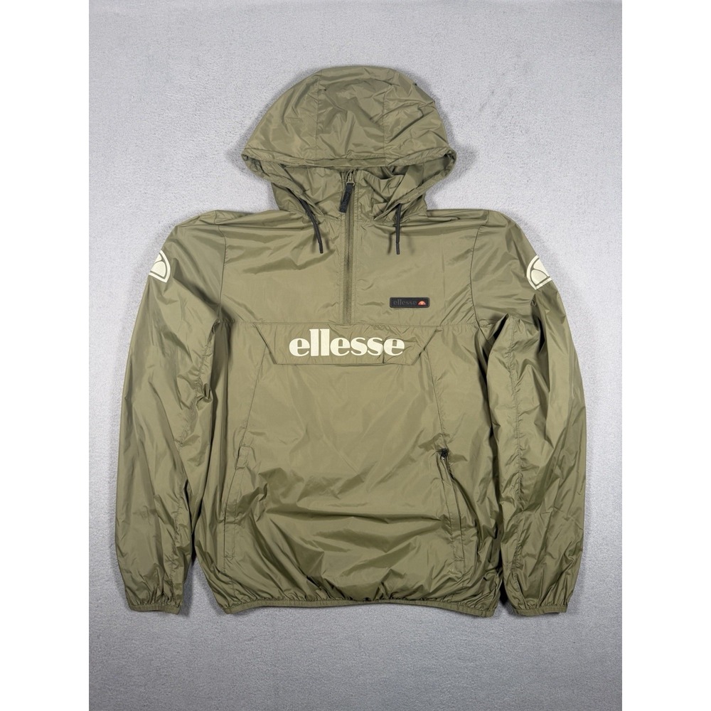Ellesse Mens 1/4 Zip Hooded Windbreaker Jacket Khaki Green Size L HMC07347